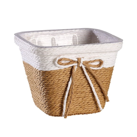 Small Paper Rope Braided Plant Basket,Waterproof Woven Flower Pot Plant Coiled Basket,Decorative Flower Pot Cover Closet Storage Bin Table Desk Organizer for Home Decor