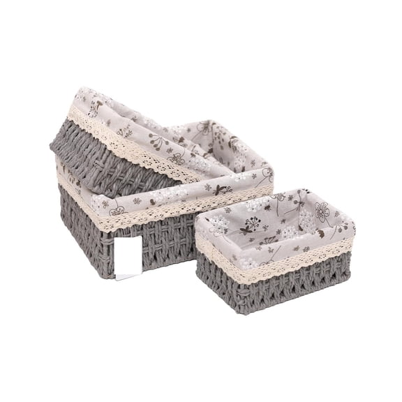 Small Paper Storage Baskets - Nesting Organizers with Removable Liners, Handmade Recycled Rope Bins for Bathroom Desk Shelf Makeup Organization Set of 3