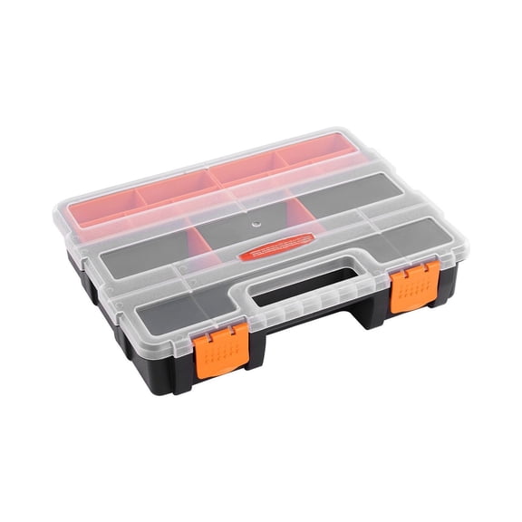 Small Parts Organizer 3-Pack, 21 Compartments - PP Hardware Storage Box with Dividers, Latch & Handle for Nuts, Bolts, Screws, Fishing Tackle