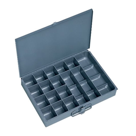 Small Parts Organizer Box, 17 Compartment Steel Storage Container - 13-3/8" x 9-1/4" x 2" - Gray, Portable Hardware Tool Box for Crafts, Fishing, Electronics