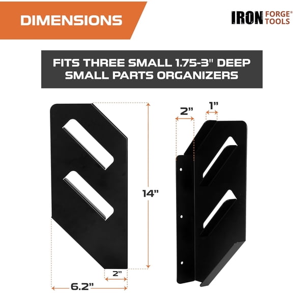 Small Parts Organizer Box Bracket Kit for Work Van Storage - Fits 3 Small 1.75-3 in. depth Tool Box Organizer, Wall Mount Shelving