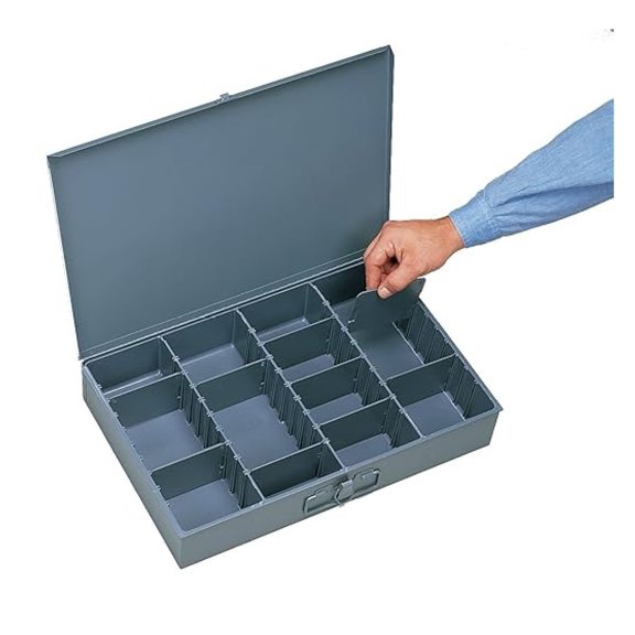 Small Parts Organizer Box, Gray Steel Compartment Box