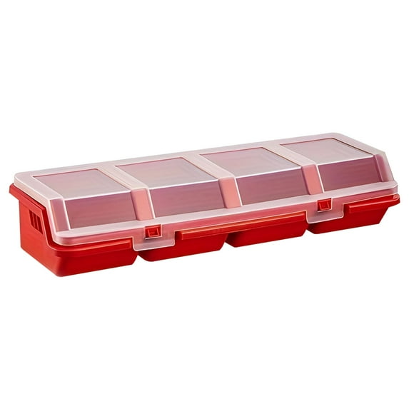 Small Parts Organizer, Red Storage Organizer Box, 4-Compartment Storage Organizer, Small Parts Tool Box with Divider & Lid, for Screws Nails Jewelry & Craft Supplies