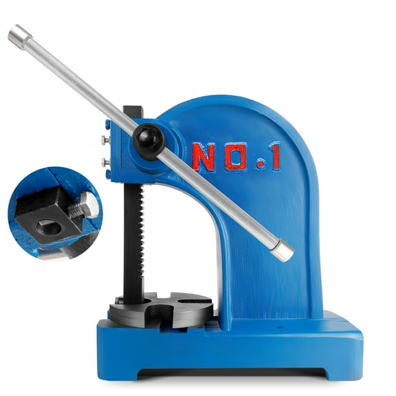 Small Parts Press Machine, Blue Arbor Press, Desktop Press Tool, 1 Ton Capacity, Cast Iron, 5.5in Work Height, using Robust, Make Connector, Punch Holes