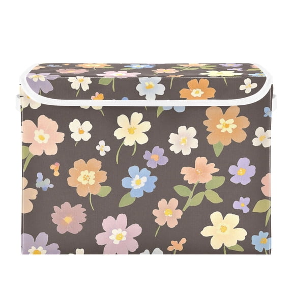 Small Pastel Flowers Large Storage Bins with Linen Collapsible Lid Storage Box 16.7 x 12.6 x 11.8in