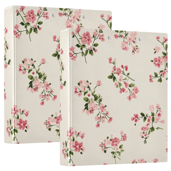 Small Pastel Pink Flowers on Spring Round Ring Binder 3 Rings 1.5" Capacity File Storage for A4 Size 1 Pack
