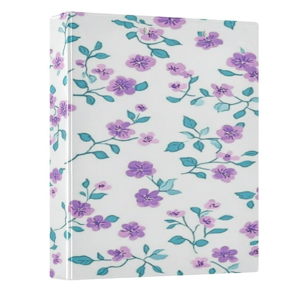 Small Pastel Purple Floral 3 Ring Hardcover Binders 1.5in Round Rings for Letter-Size Folder Paper Organizer Pockets for Office Student Recipe