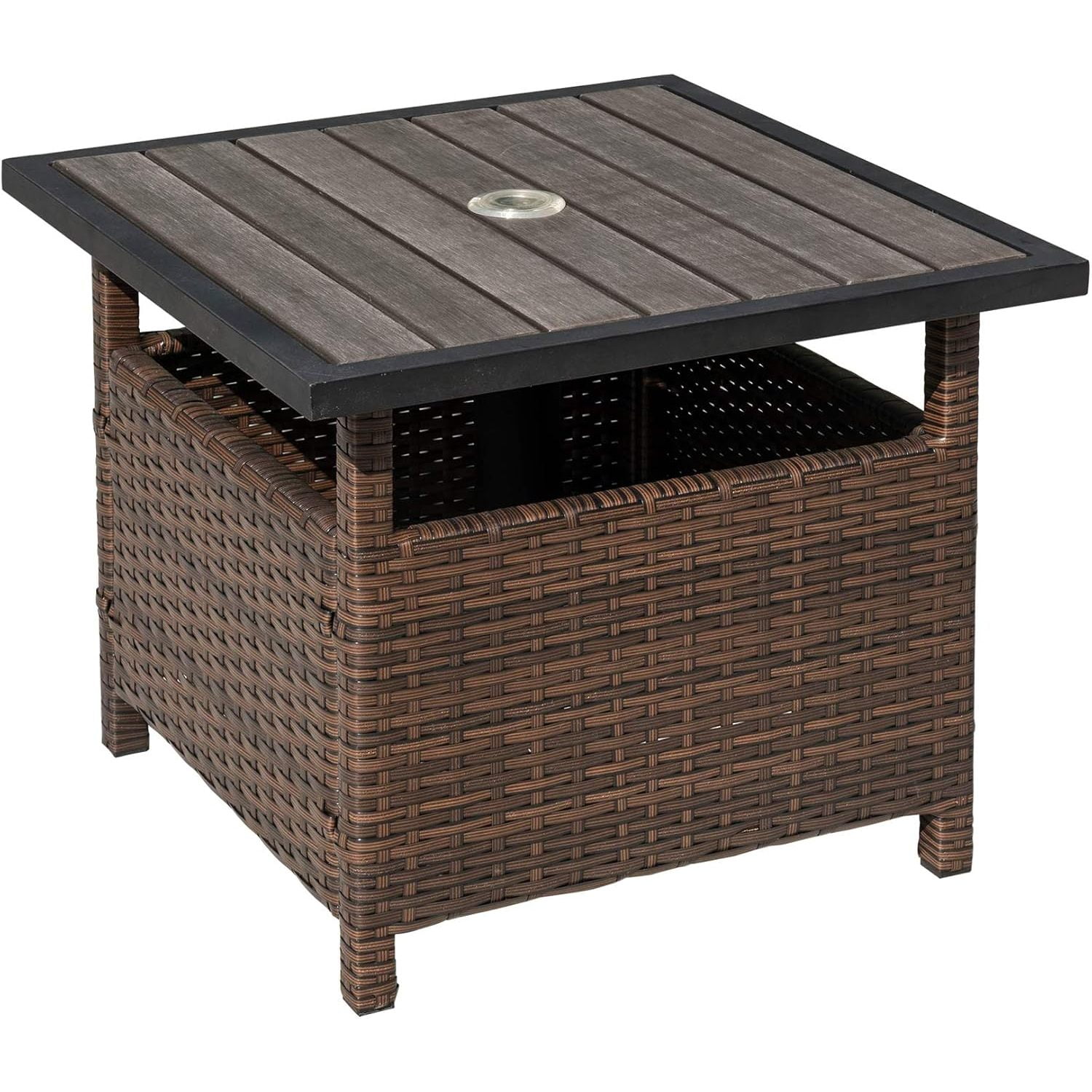 Small Patio End Table with 1.89 Inch Umbrella Hole, Outdoor Rattan ...