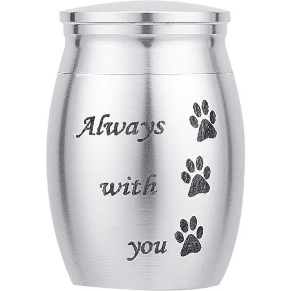Small Paw Pet Urns Always with You Memorial Ashes Holder Mini Engraved Urns Metal Cremation Keepsake Stainless Steel Urns for Pet Dog Cat Bird Rabbit 1.18 x 1.57 Inch Sliver Silver