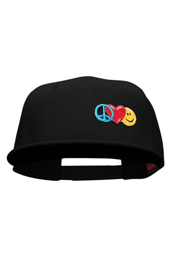 Small Peace Heart Smiley Sign Patched Wool Blend Pro Style Snapback - Black OSFM