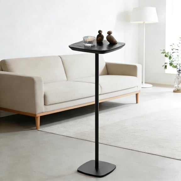 Small Pedestal Drink Table for Sofa or Bedside, Modern Black Accent Stand