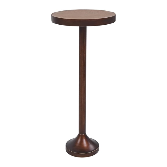 Small Pedestal End Table, Living Room Accent Side Table - Display Stand with Wood Top & Distressed Finish Metal Base, Light Espresso