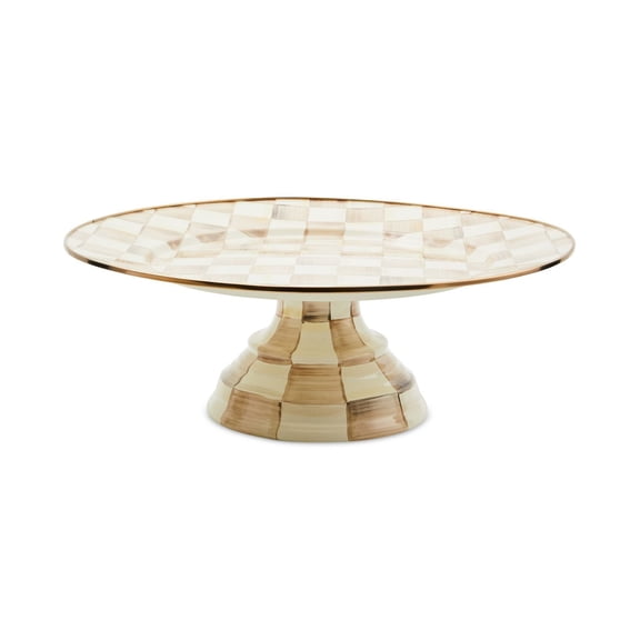 Small Pedestal Platter with Mocha Checkerboard Design for Serving Appetizers, Cakes, and Desserts