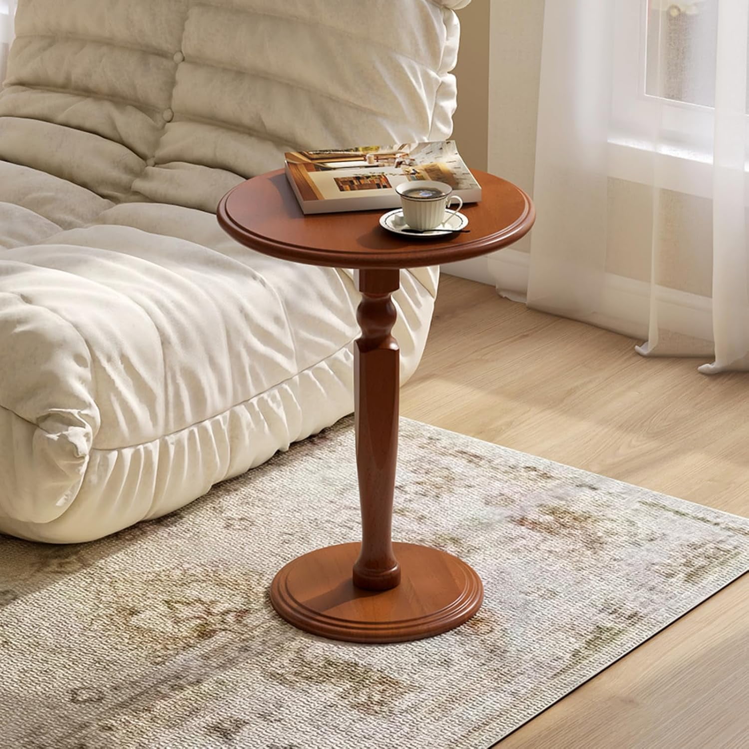 Small Pedestal Side Table for Small Spaces, Round Coffee End Table with ...