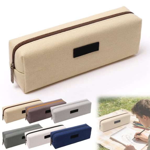 Small Pencil Case, Pure Color Pen Pouch with Zipper Stationary Storage Bag, Multifunctional Zippered Canvas Pencil Case, Coin Pouch Office Stationery Organizer