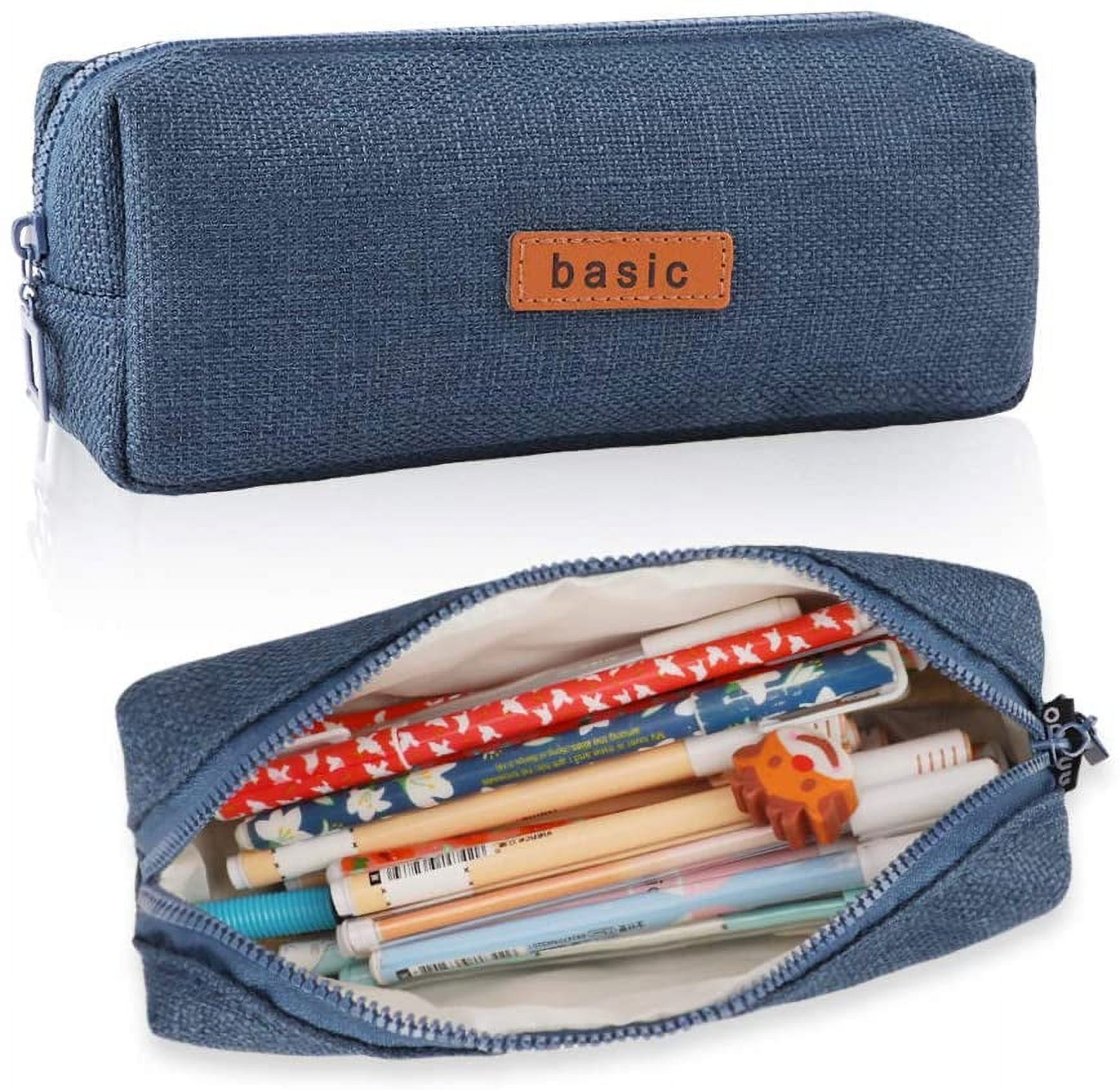 Small Pencil Case Student Pencil Pouch Coin Pouch Cosmetic Bag Office  Stationery Organizer for Teen School-Beige(Blue) 