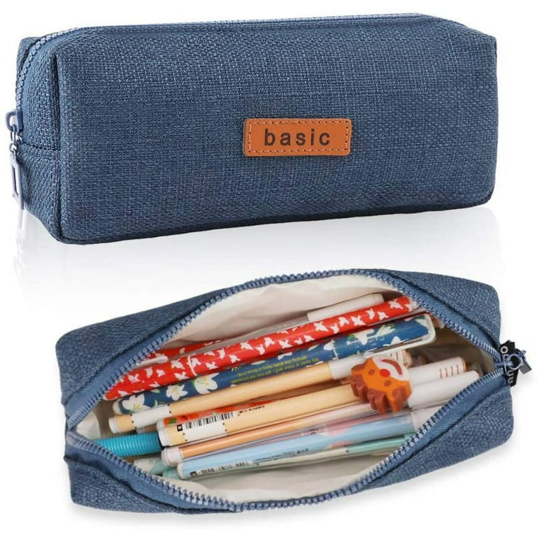 Small Pencil Case Student Pencil Pouch Coin Pouch Cosmetic Bag Office  Stationery Organizer for Teen School-Beige(Blue)