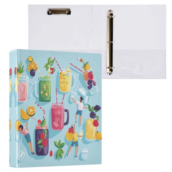 Small People Making Fruit Smoothies 3 Ring Hardcover Binders 1.5in Round Rings for Letter-Size Folder Paper Organizer Pockets for Office Student Recipe