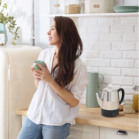 Small Percolator Coffee Pot Electric 4 Cup, Stainless Steel Coffee Maker, Coffee Percolator Electric With Keep Warm Function, 4 Cups Stainless Steel Perculator With Basket