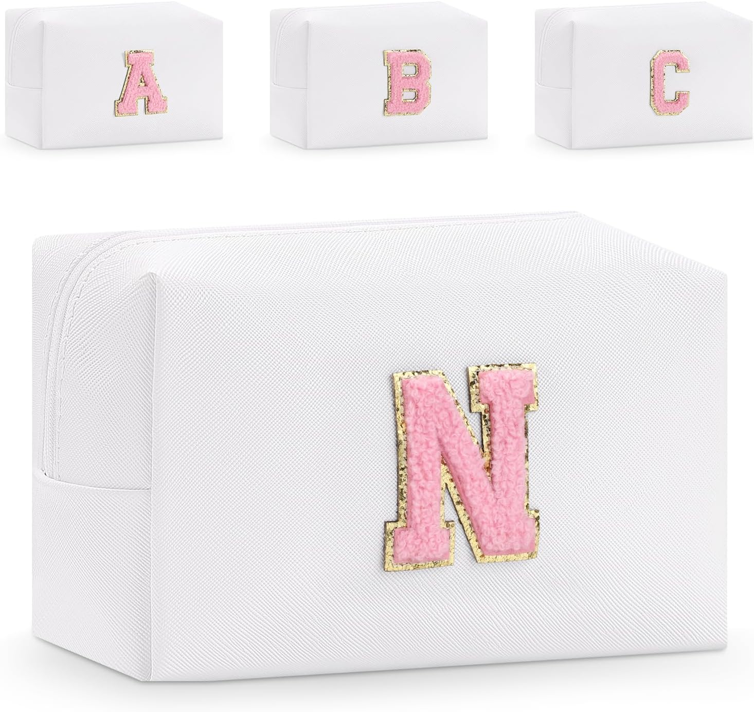 Small Personalized Initial Letter Makeup Bag for Women, Cute Waterproof