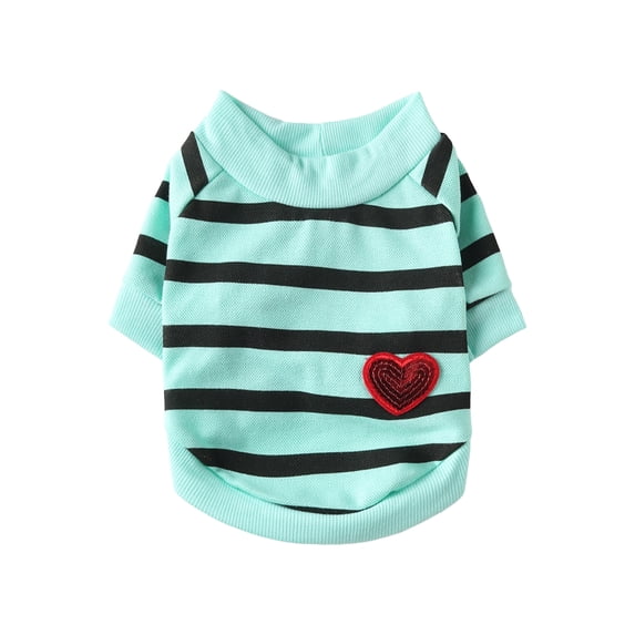Small Pet Apparel, Dog Clothes for Small Dogs, Small Dog Shirt, Cute Dog Clothes, Light Sky Blue Striped Design with Embroidered Heart Detail, Breathable Lightweight Polyester