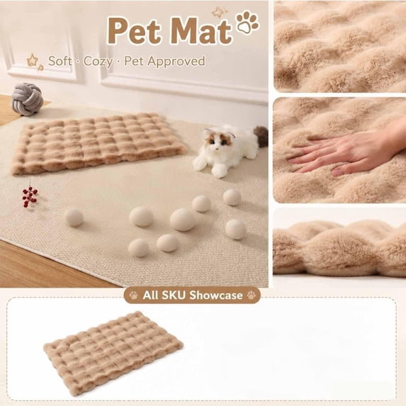Small Pet Blanket, Faux Rabbit Blanket, Bubble Blanket Fluffy, Pad for Dog Crate, 24X16 Inch Soft Plush Warm Mat, Gentle Bubble Texture for Indoor Pet Rest at Home