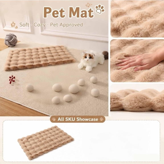Small Pet Blanket, Faux Rabbit Blanket, Dog Crate Mat Washable, Puppy Bed for Crate, 18X16 Inch Bubble Plush Pad for Small Dogs, Cats, and Indoor Pet Rest Use