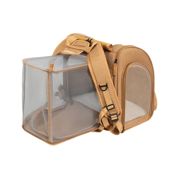 Small Pet Carrier, Backpack Carrier for Cats, 17X13 in Expandable, Mesh Ventilation, Small Window, Foldable Backpack for Travel, Tan, 1 Pc