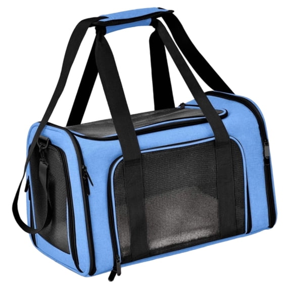 Small Pet Carrier, Portable Pet Travel Bag for Cats and Small Dogs Up to 6.6 lbs, Soft-Sided Foldable Carrier Crate with Plush Pad, 15.7 x 9.8 x 9.8 in, Blue