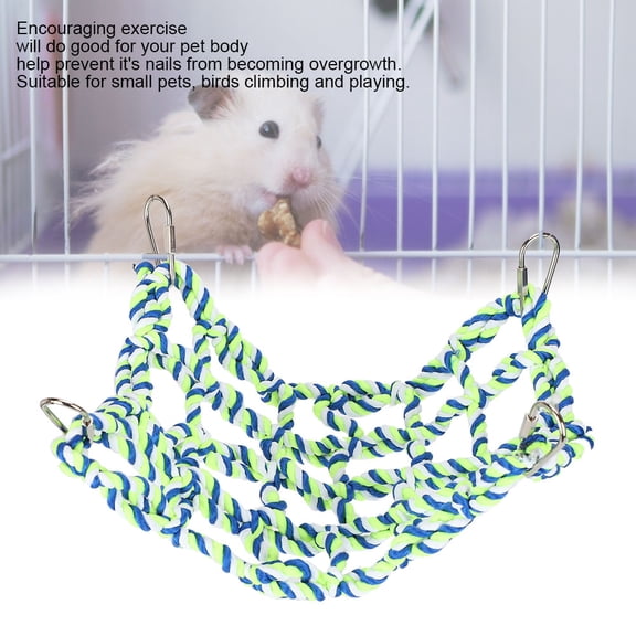 Small Pet Climbing Net & Hammock with 4 Hooks, Woven Rope Mesh for Birds, Parrots, Squirrels, 7.9x12 Inch Sugar Glider
