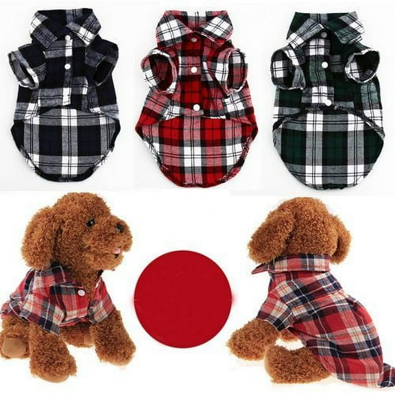 Small Pet Dog Puppy Plaid T Shirt Lapel Coat Cat Jacket Clothes Costume Tops
