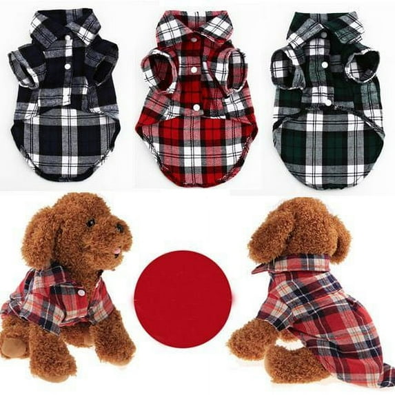 Small Pet Dog Puppy Plaid T Shirt Lapel Coat Cat Jacket Clothes Costume Tops