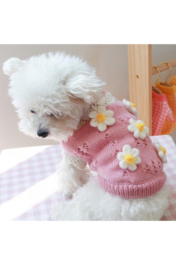 Small Pet Dog Sweater Winter Coat Dog Flowers Sweater Clothes Puppy Cat Doggie Chihuahuas Sweater Warm Fleece Winter Coats for Small Dogs