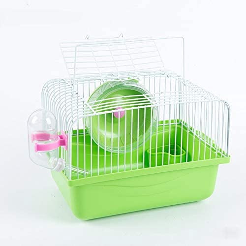 Small Pet Hamster Cage with Running Wheel Water Bottle Food Basin Portable Carrier House Mice Home Habitat for Going Out, Traveling (Green)