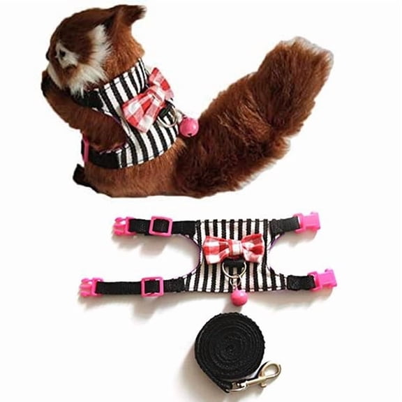 Small Pet Harness Vest and Leash Set with Bowknot and Bell Decor, for Gerbil Guinea Pig Squirrel Kitten Outdoor Walking