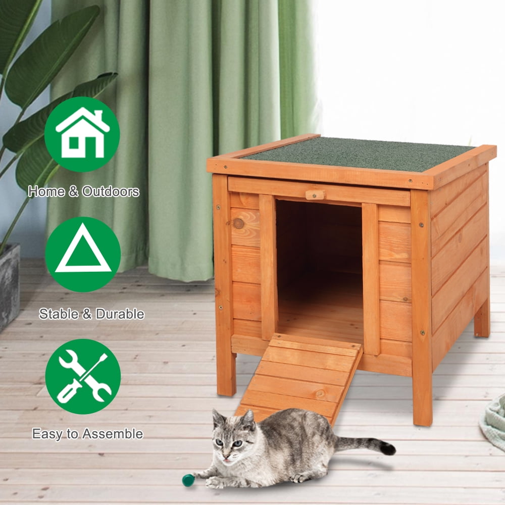 Small Pet Hutch, Natural Cedar Wood Rabbit Hutch with Green Asphalt Roof, Indoor Outdoor Bunny Cage Chicken Coop with Openable Roof for 1-2 Rabbits/2-3 Chickens