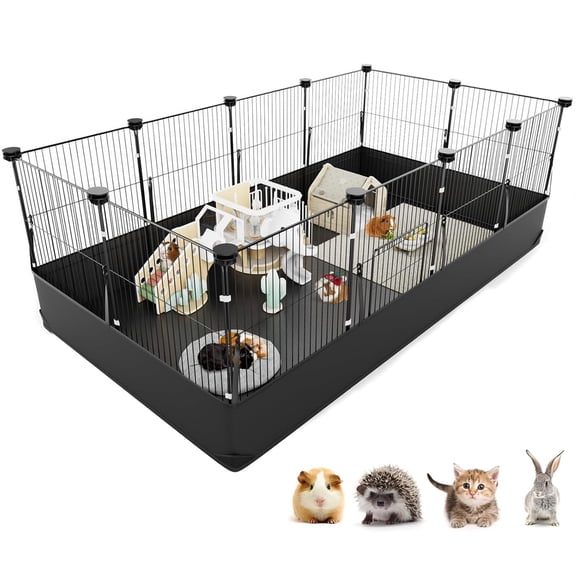 Small Pet Indoor Playpen Black 12 Panels For Guinea Pigs, Rabbits, Hedgehogs