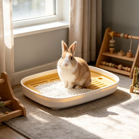 Small Pet Litter Box Toilet Tray for Rabbits Hamsters Guinea Pigs Hedgehogs Chinchillas Ferrets, Plastic Waste Potty with Detachable Griddle Splash Guard Easy-Clean Cage Accessory, Yellow