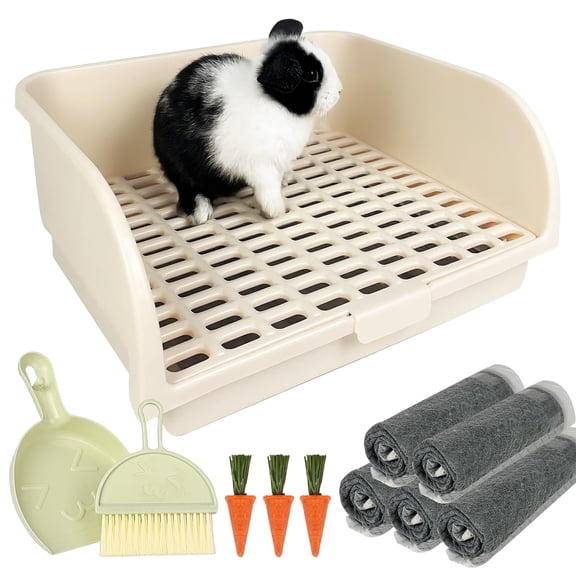 Small Pet Litter Box with Grate, Large Pan for Rabbits, Ferrets, Guinea Pigs, Chinchillas