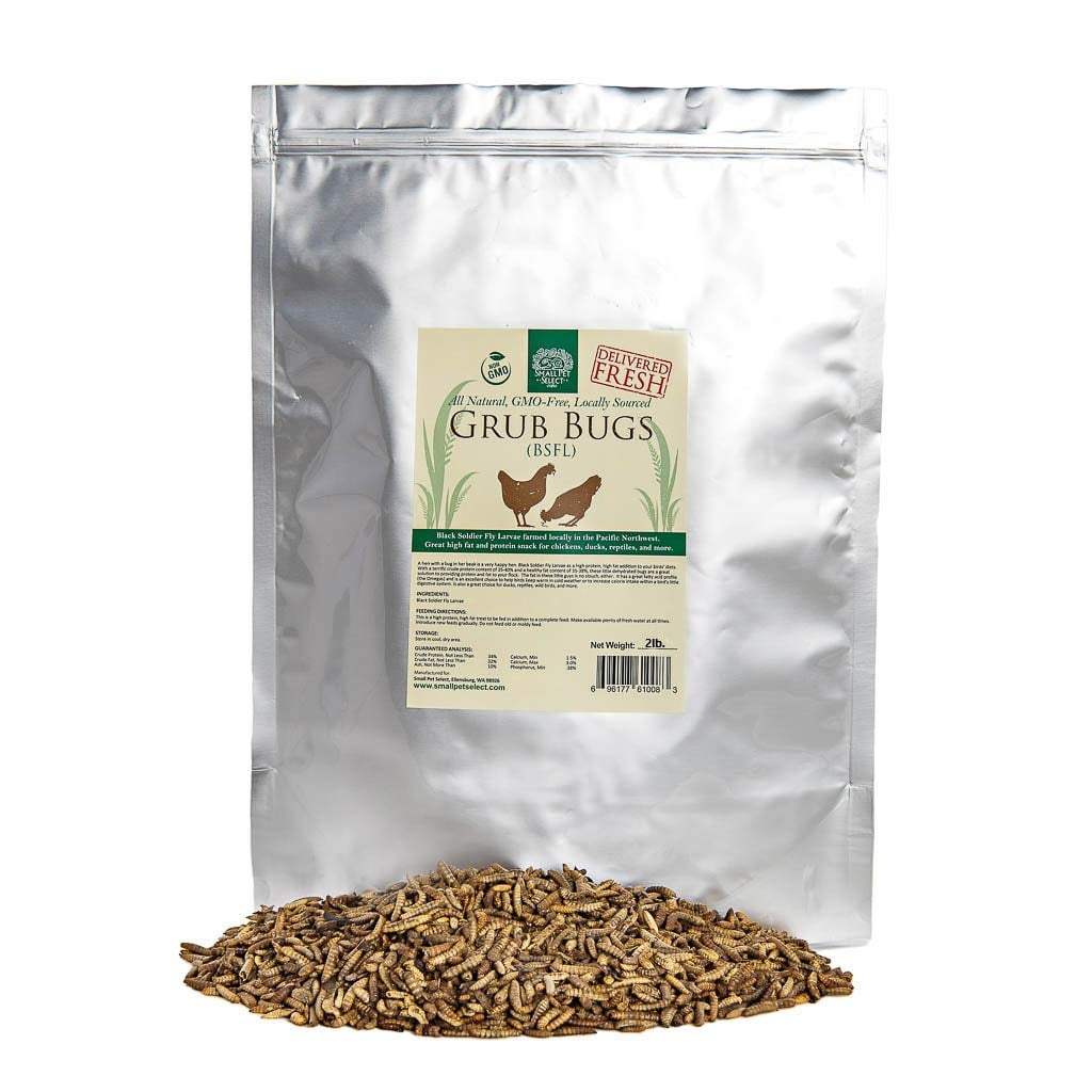 Small Pet Select Grub Bugs, Black Soldier Fly Larvae, Non-GMO, Locally Sourced Pnw, 2 lb