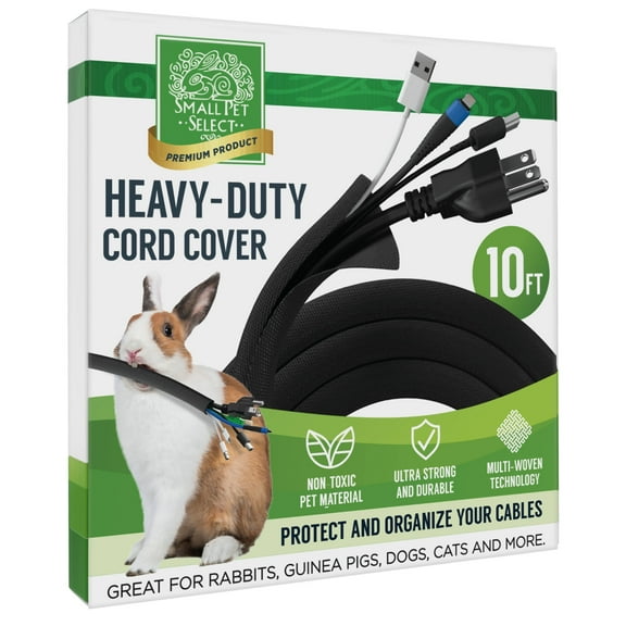 Small Pet Select Heavy Duty Cord Cover - Black, 10ft - Chew Proof Electrical Cable and Wire Protector for Rabbits, Dogs, Cats and Other Pets - Cord Management and Animal Protection