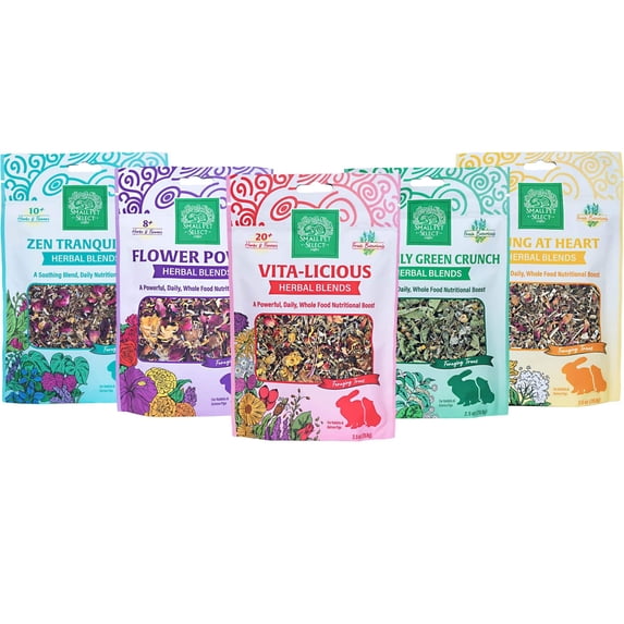 Small Pet Select - Herbal Sampler, Natural Herbal Treats for Rabbits, Guinea Pigs, and Other Small Animals, Five Flavors, 2.5oz Each