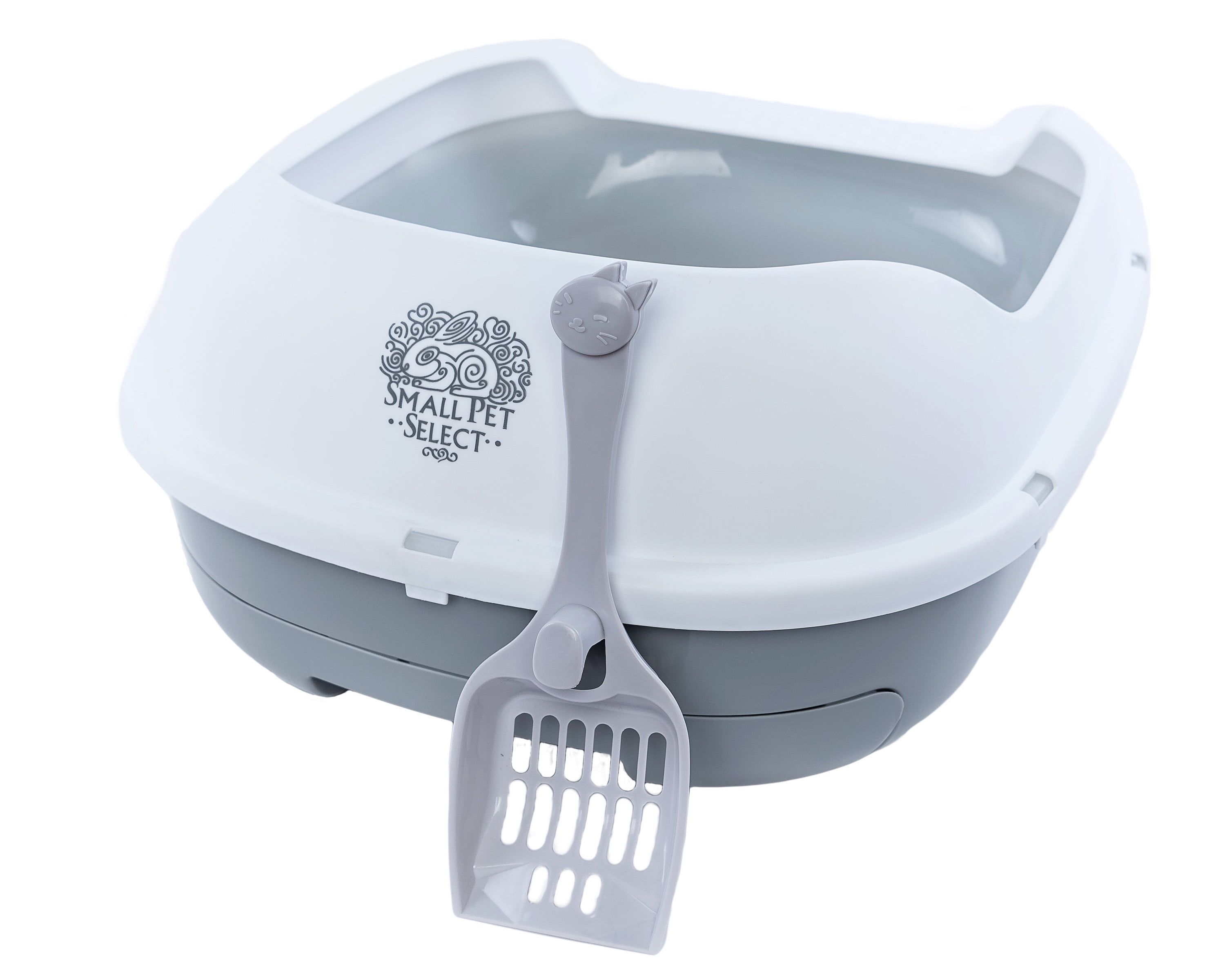 White and Gray Pine Pellet Sifting Cat Litter Box with Scoop