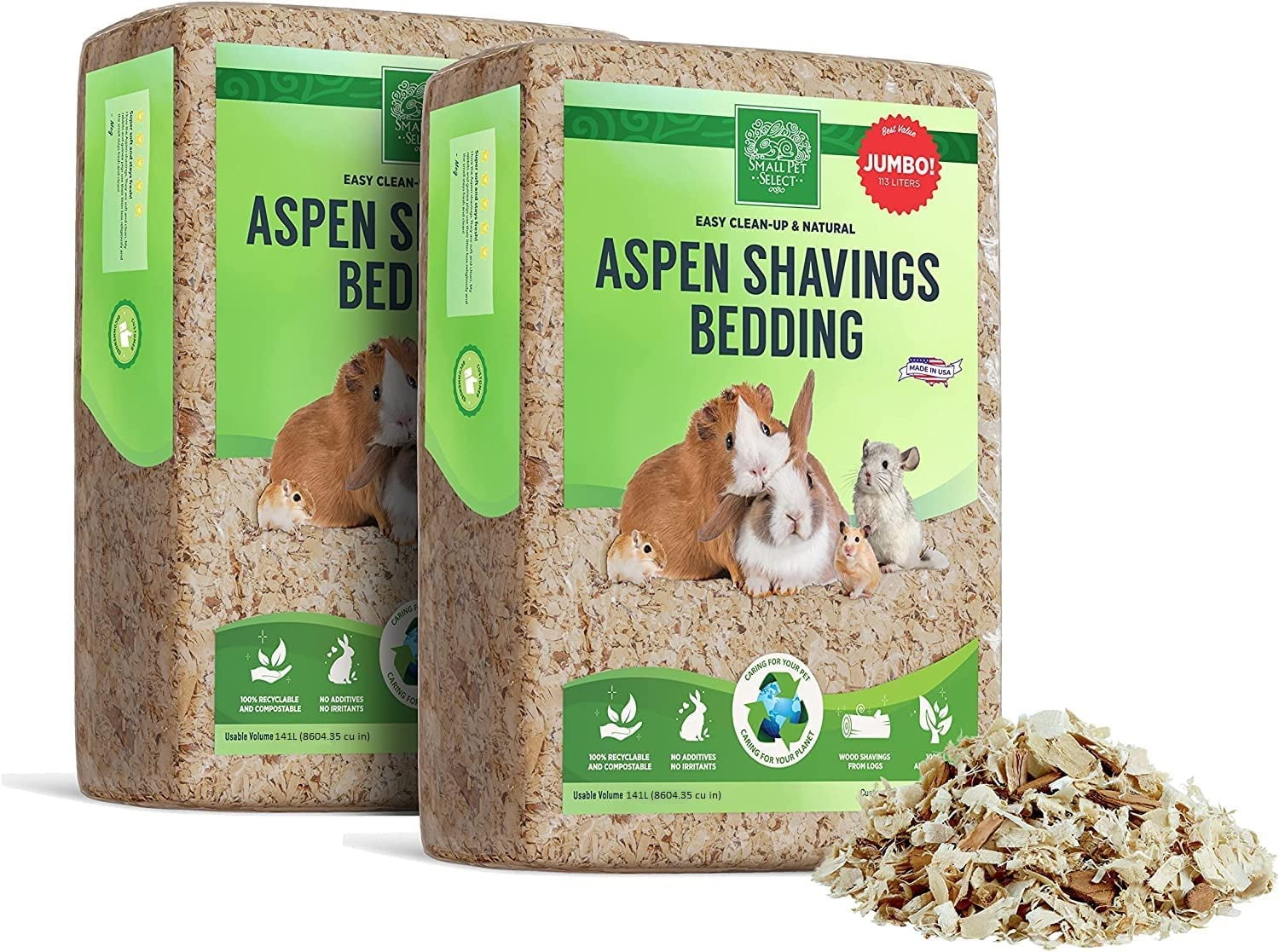 Small Pet Select Premium Natural Aspen Bedding, Animal Bedding for Small Indoor and Outdoor Pets, , Jumbo Size 282 L (2 Pack, 141 L Each)