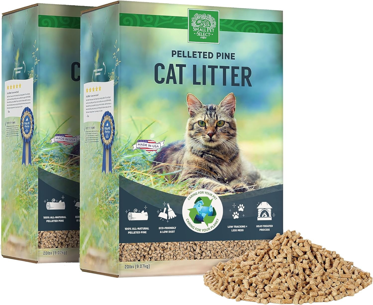 Small Pet Select Premium Pine Pelleted Cat Litter, 100% All Natural Pellet Kitty Litter, Non Clumping Non Tracking Low Dust Litter Meant for Use with Sifting Litter Box, A, 40 lbs