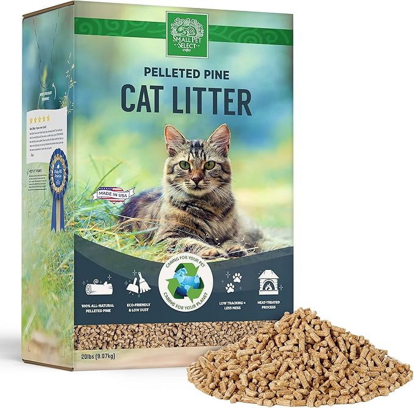 Small Pet Select Premium Pine Pelleted Cat Litter, 100% All Natural Pellet Kitty Litter, Non Clumping Non Tracking Low Dust Litter Meant for Use with Sifting Litter Box, Made in USA, 20lbs