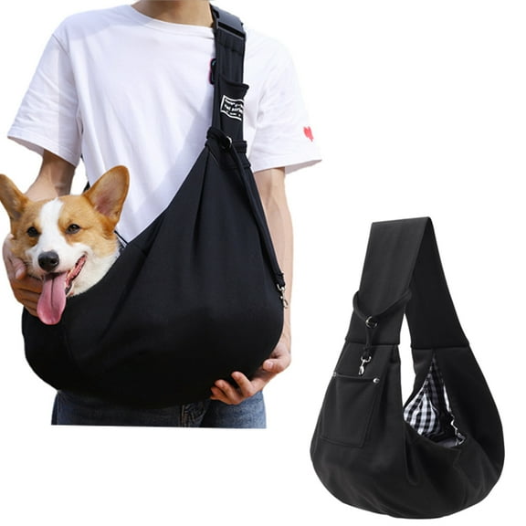 Small Pet Sling Carrier for Dog, Cat, Hands Free Reversible Shoulder Crossbody Pet Slings for Outdoor Traveling Subway Black