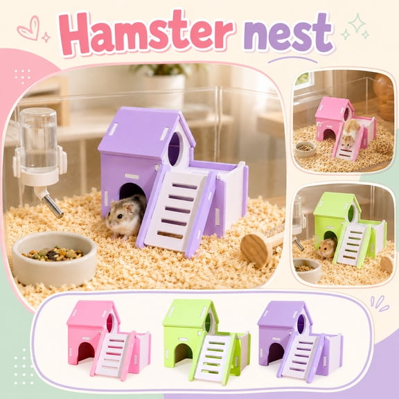 Small Pet Supplies, Hamster House, Two Level Pet Hut, Pet House with Ramp, Hamster Hideout, Pink 6X6X5 Inch Eva Foam Chew Resistant Pet Sleeping Hut, Indoor Pet Hideout Cage