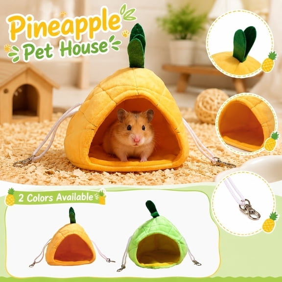 Small Pet Supplies, Plush Pet Nest, Hamster Hideout, Hanging Small Pet Bed, Yellow Green Pineapple Shaped 7-Inch Soft Fleece Hanging Pet Hideaway, Includes Durable Metal Clips for