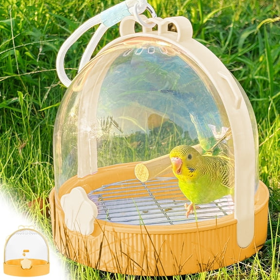 Small Pet Travel Carrier Cage for Birds, Portable Ventilated Plastic Crate with Perch and Bowl Attachment, Lightweight Clear Design for Travel or Vet Visits